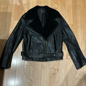 Neuw, leather shearling, biker moto jacket Sz M